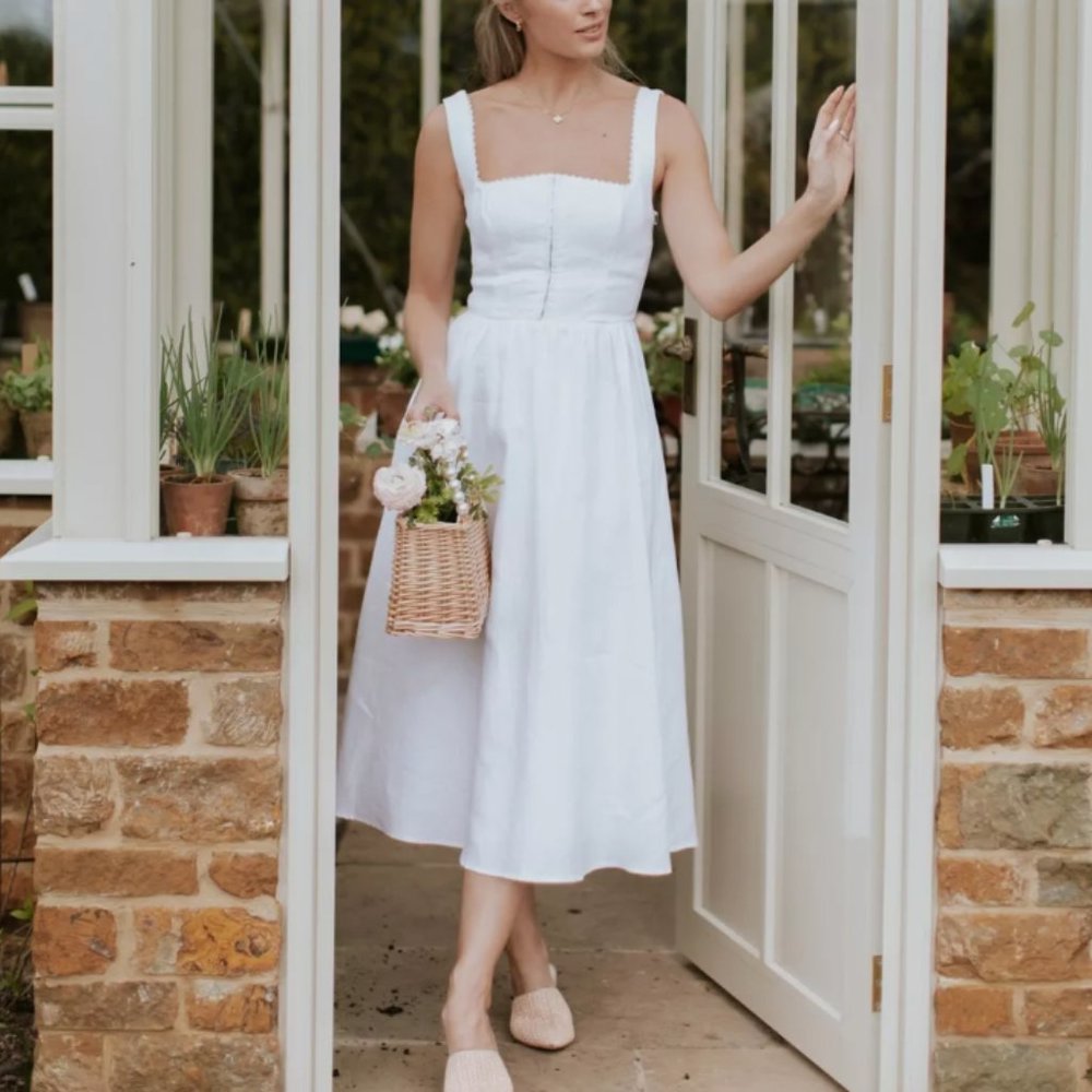 Reformation Tagliatelle Linen Dress Sz2 White